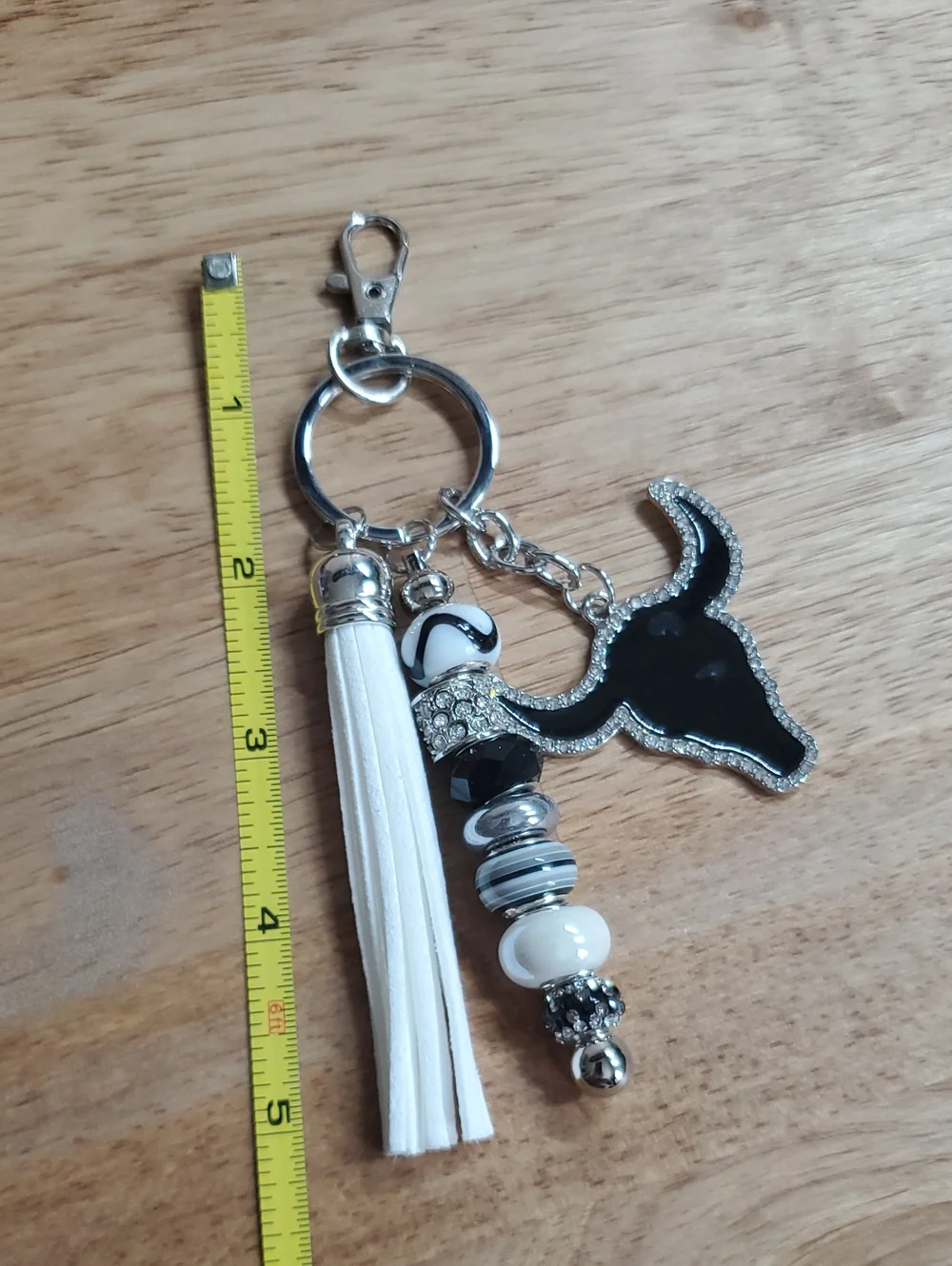 Western Longhorn Black And White Keychain
